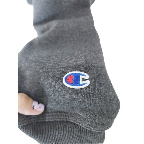Champion Sweatshirt Crew Neck Gray Script Graphic Logo Men's Large - Picture 6 of 9